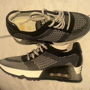 Ash Black and Gray Sneakers with Mesh Knit Upper and Cushioned Midsole
